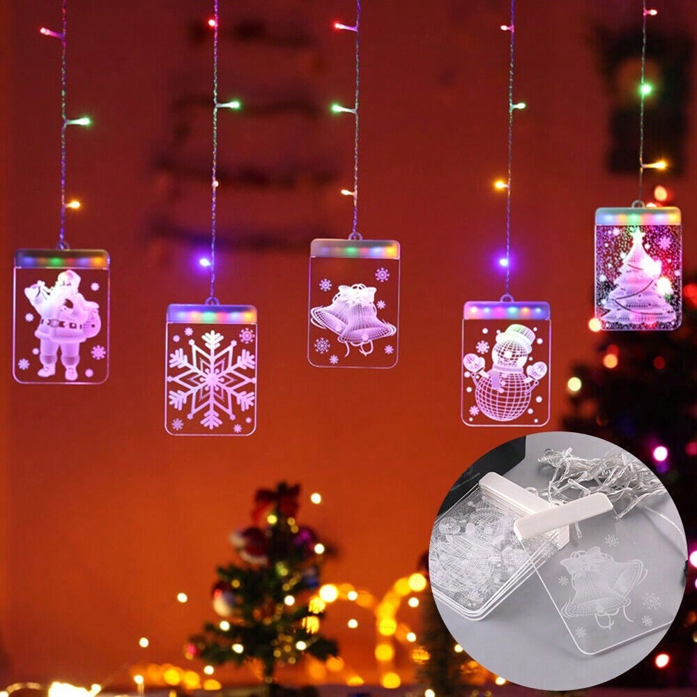 STONESKY Christmas Window Hanging Lights 3D LED Curtain String Fairy Lights With USB Plug