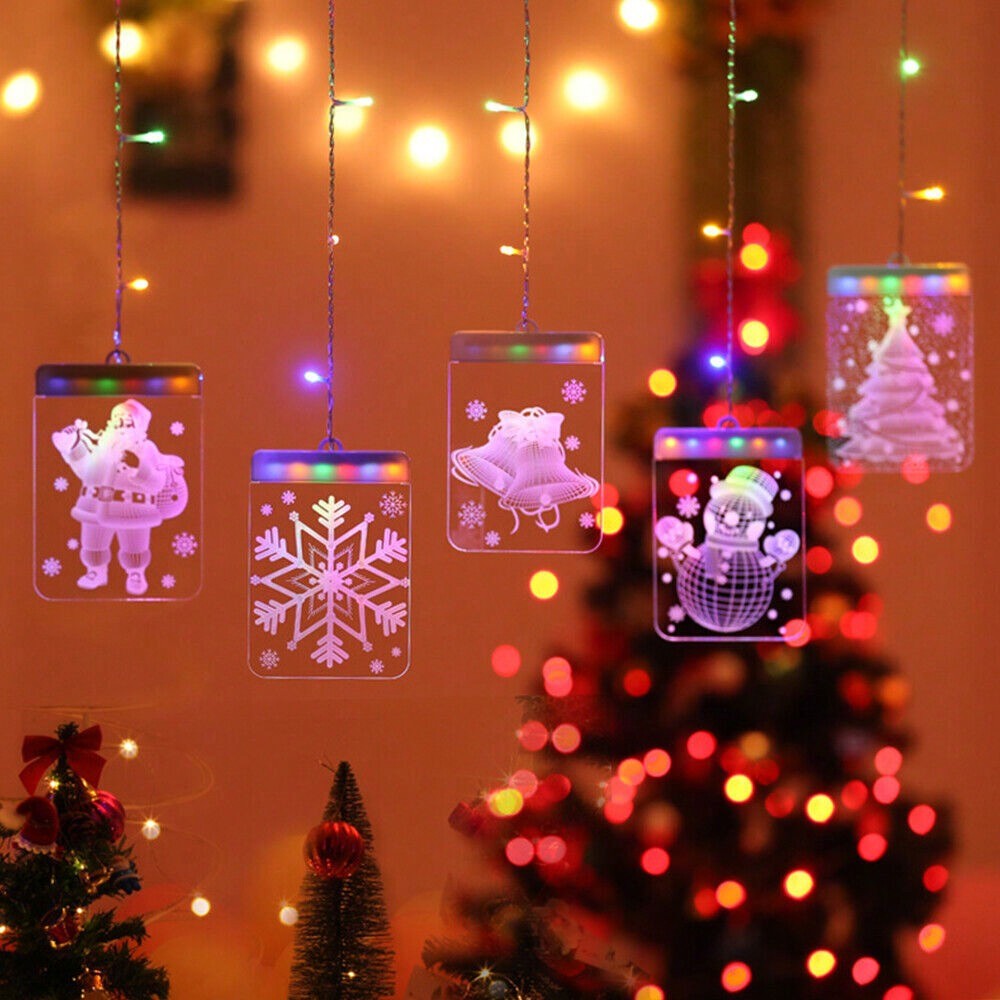 STONESKY Christmas Window Hanging Lights 3D LED Curtain String Fairy Lights With USB Plug