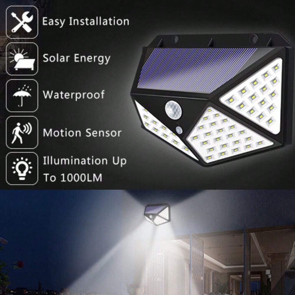 StoneSky 100 LED Solar Power PIR Motion Sensor Wall Light Outdoor Waterproof Garden Lamp