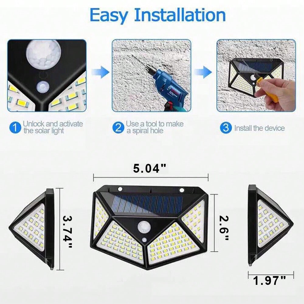 StoneSky 100 LED Solar Power PIR Motion Sensor Wall Light Outdoor Waterproof Garden Lamp