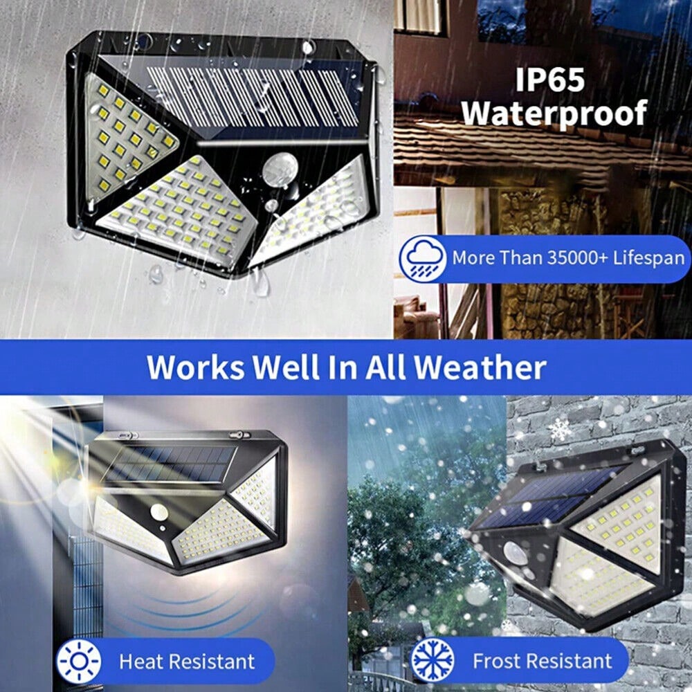 StoneSky 100 LED Solar Power PIR Motion Sensor Wall Light Outdoor Waterproof Garden Lamp