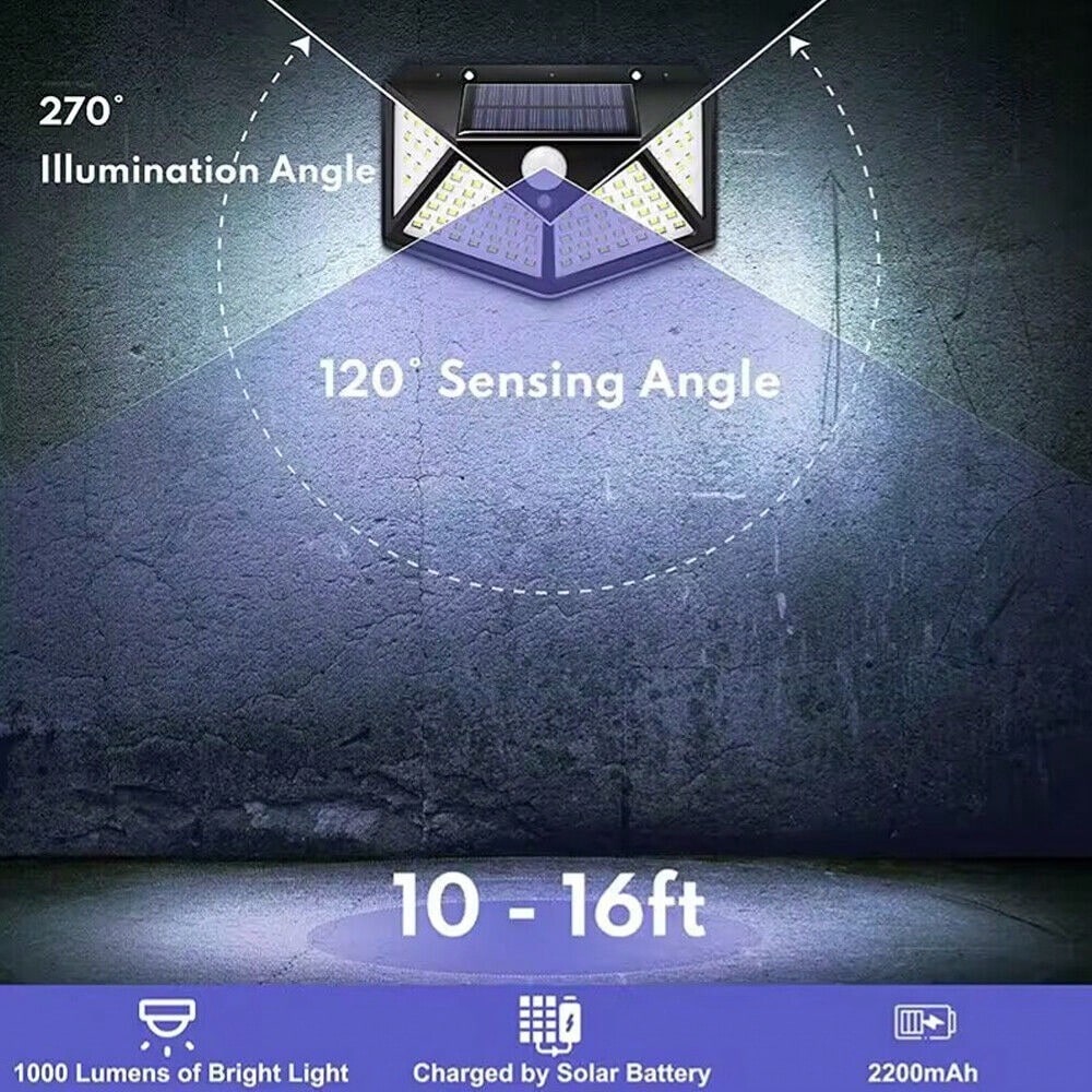 StoneSky 100 LED Solar Power PIR Motion Sensor Wall Light Outdoor Waterproof Garden Lamp