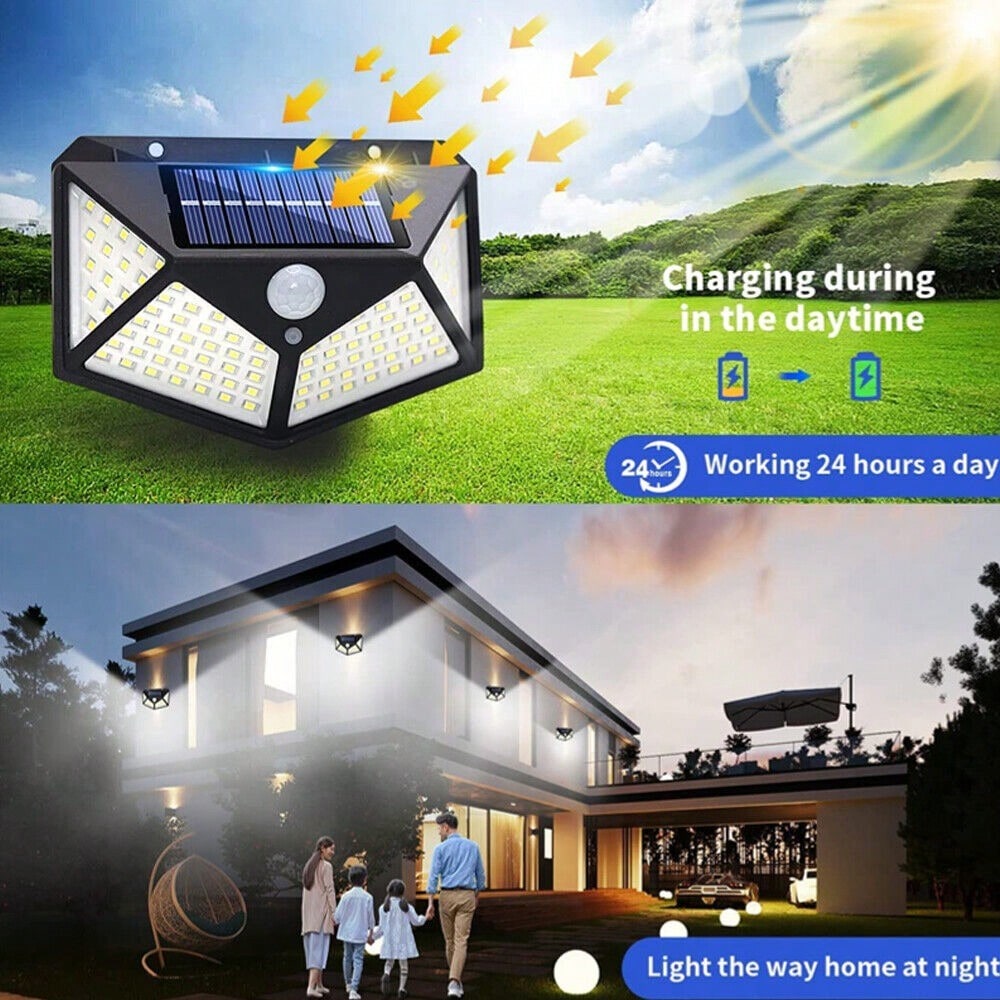 StoneSky 100 LED Solar Power PIR Motion Sensor Wall Light Outdoor Waterproof Garden Lamp