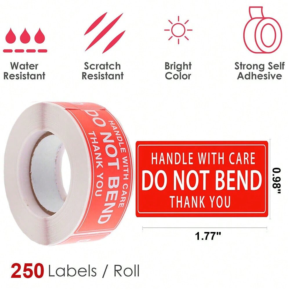 STONESKY 250PCS / Roll Red DO NOT BEND Label Stickers 1"x 1.8" Handle With Care Thank You