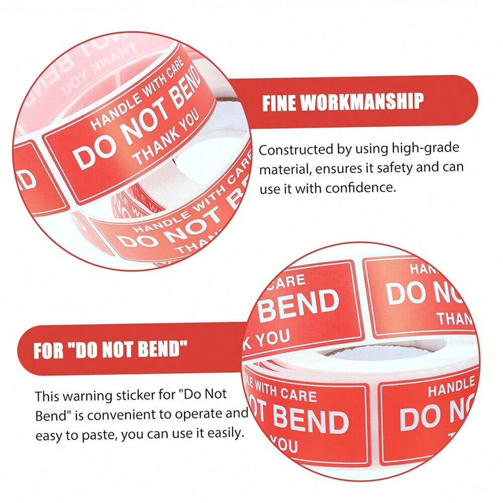STONESKY 250PCS / Roll Red DO NOT BEND Label Stickers 1"x 1.8" Handle With Care Thank You