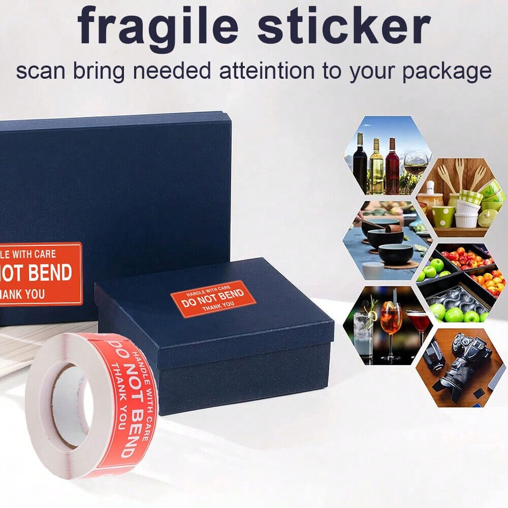 STONESKY 250PCS / Roll Red DO NOT BEND Label Stickers 1"x 1.8" Handle With Care Thank You