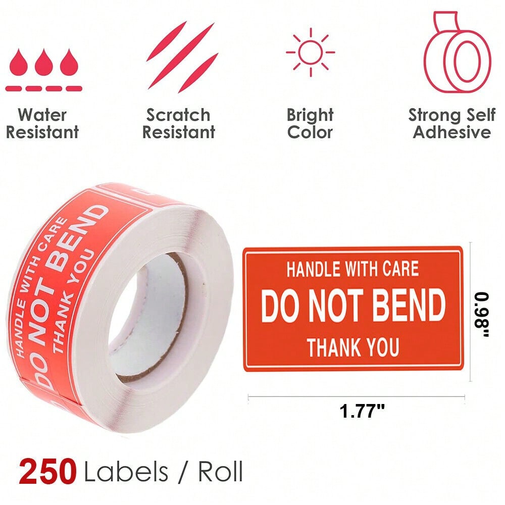 STONESKY 250PCS / Roll Red DO NOT BEND Label Stickers 1"x 1.8" Handle With Care Thank You