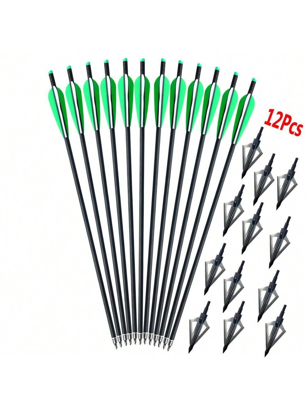 STONESKY 12Pcs 20" Carbon Crossbow Bolts Arrows OD8.8mm Shaft + Hunting Arrow Broadheads