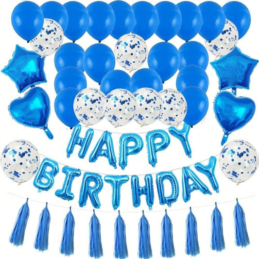 STONESKY 48Pcs Birthday Party Decorations Set with Blue Happy Birthday Balloons Banner
