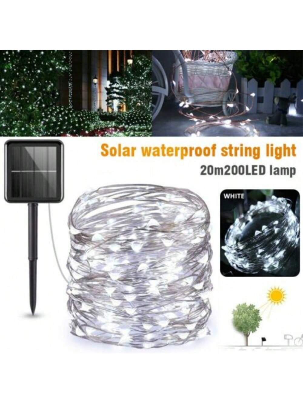 STONESKY Outdoor Solar String Lights 200 LED Copper Wire Fairy Lights Party Wedding Decor