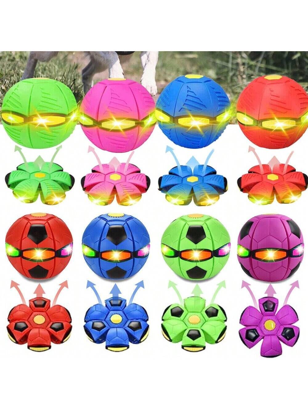 STONESKY Pet Dog Toys Flying Saucer Ball Magic Deformation UFO Toy Sports Dog with Lights