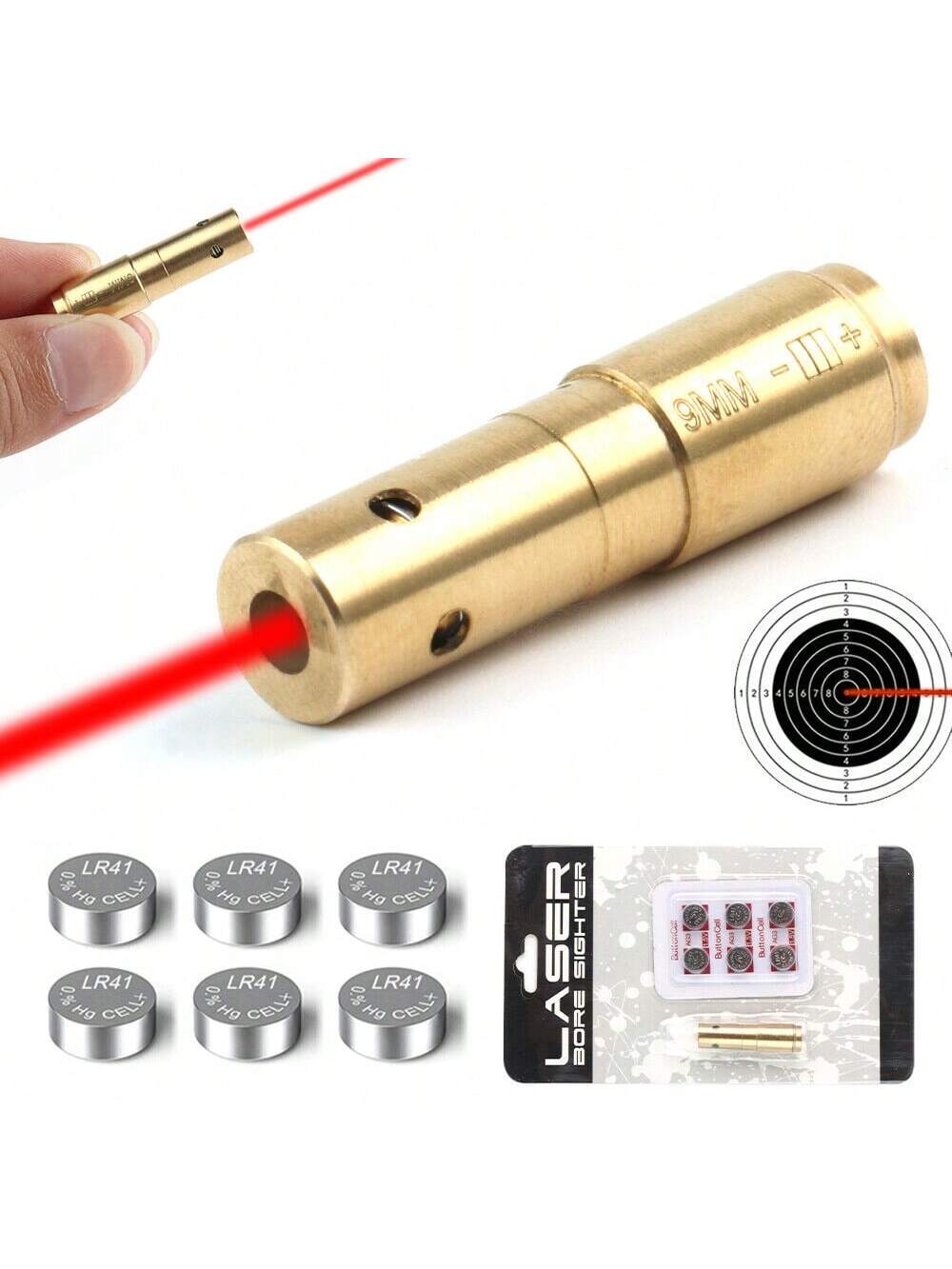 STONESKY 9mm Pistol/Handgun Bore Sighter Sight Cartridge Red Laser Boresighter 6 Battery