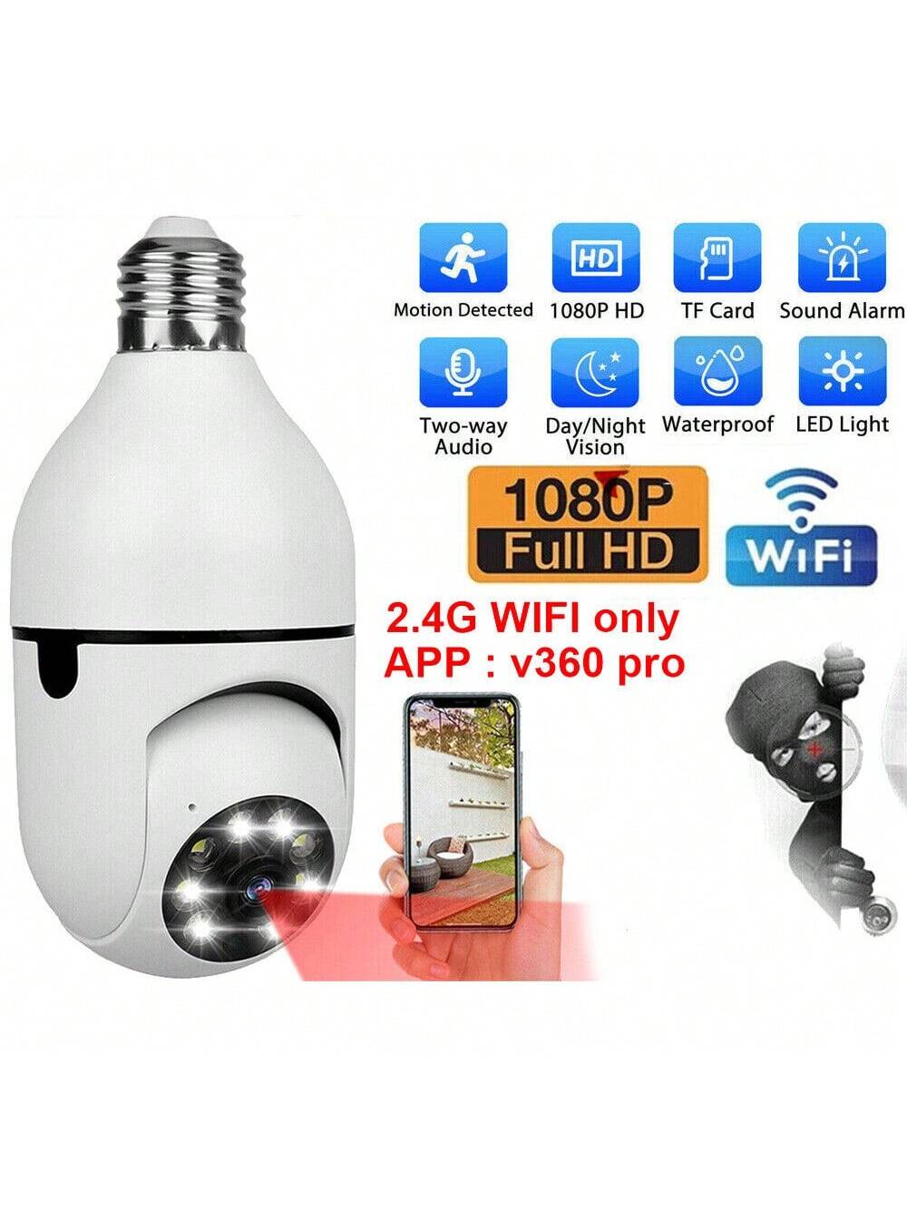 STONESKY 1080P E27 Light Bulb Camera 2.4G Night Vision IR Smart Home Wireless Camera US