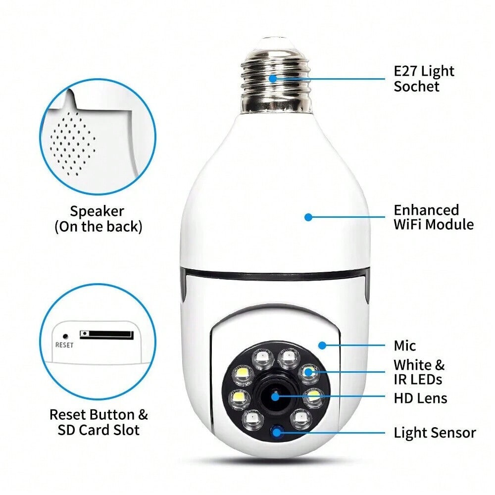 STONESKY 1080P E27 Light Bulb Camera 2.4G Night Vision IR Smart Home Wireless Camera US