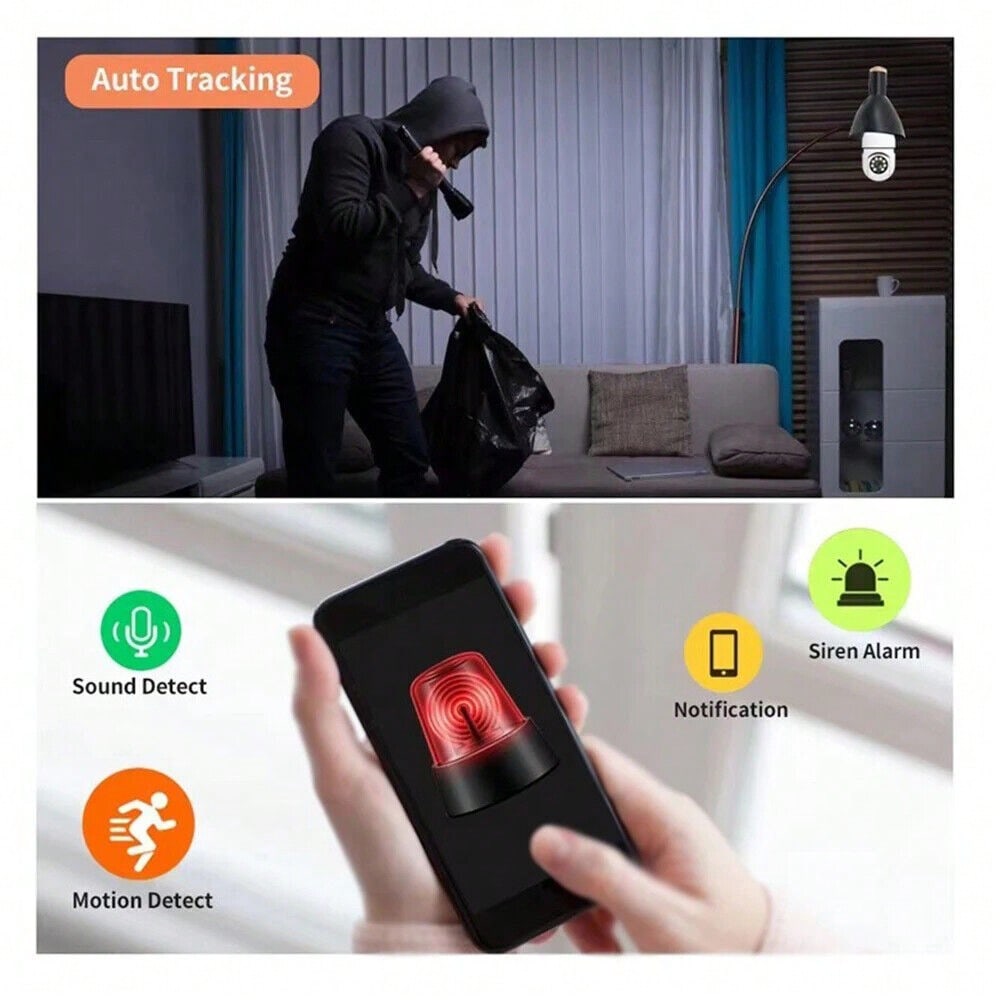 STONESKY 1080P E27 Light Bulb Camera 2.4G Night Vision IR Smart Home Wireless Camera US