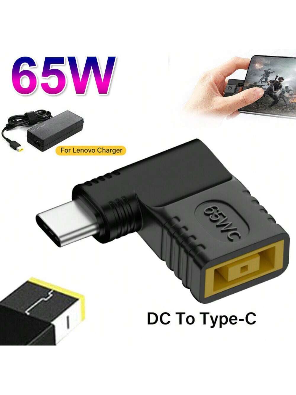 STONESKY 90 Degree 65W USB C Type C To  Slim Square Power Charger Adapter Converter