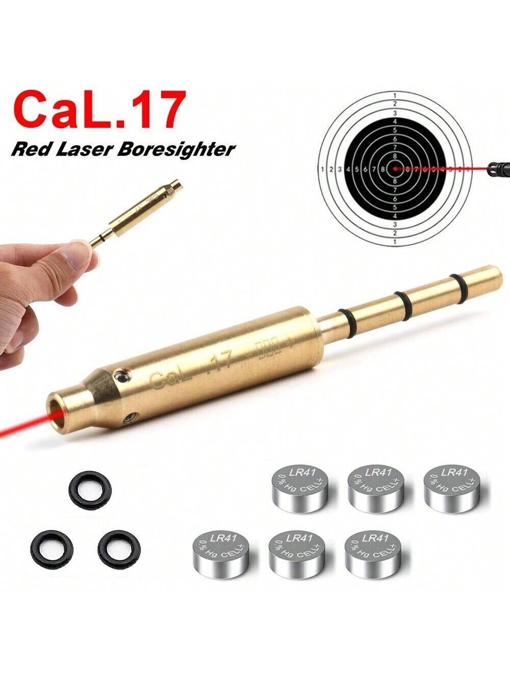 STONESKY .17 Red Laser Bore Sight End Barrel Laser Boresighter For .17 Chamber+ 6 Battery