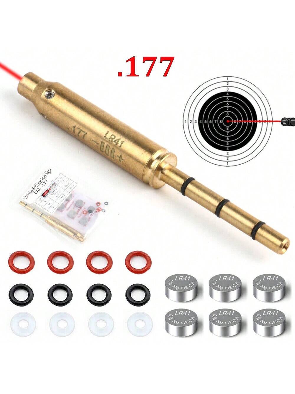 STONESKY .177cal Red Laser Bore Sight End Barrel Laser Bore Sight Boresighter 6 Batteries