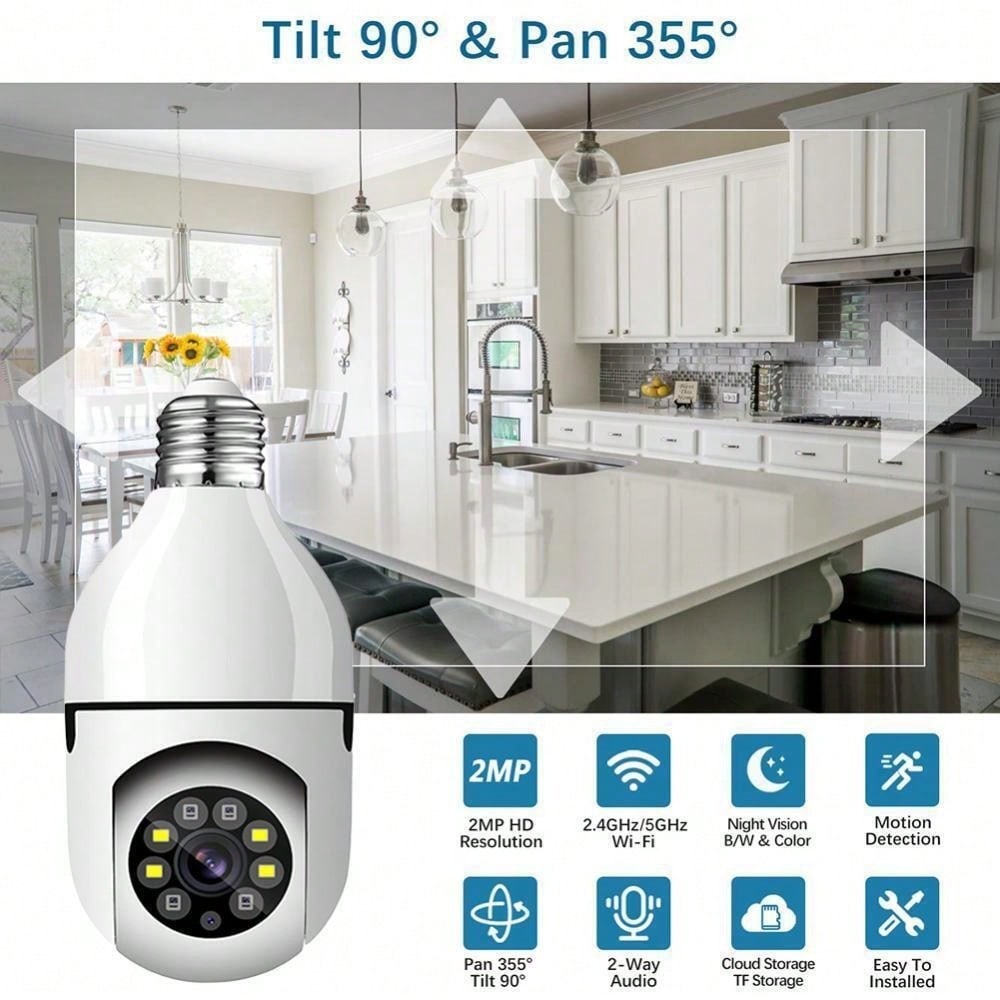 STONESKY  Smart Home Light Bulb Camera Wireless Security 360° 1080P IP E27 Wi-Fi IR Night