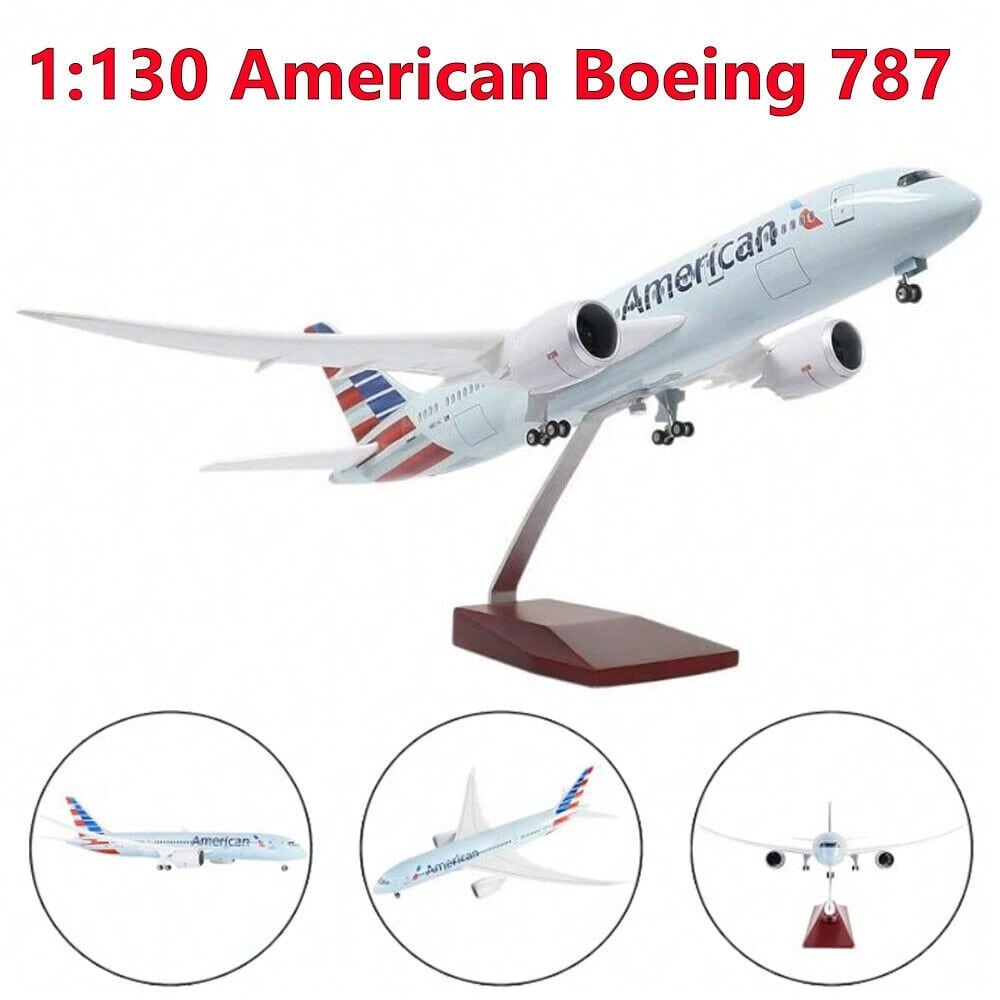 STONESKY 18" 1:130 Scale Model Jet Airplane American Boeing 787 Model Plane W/ LED Light