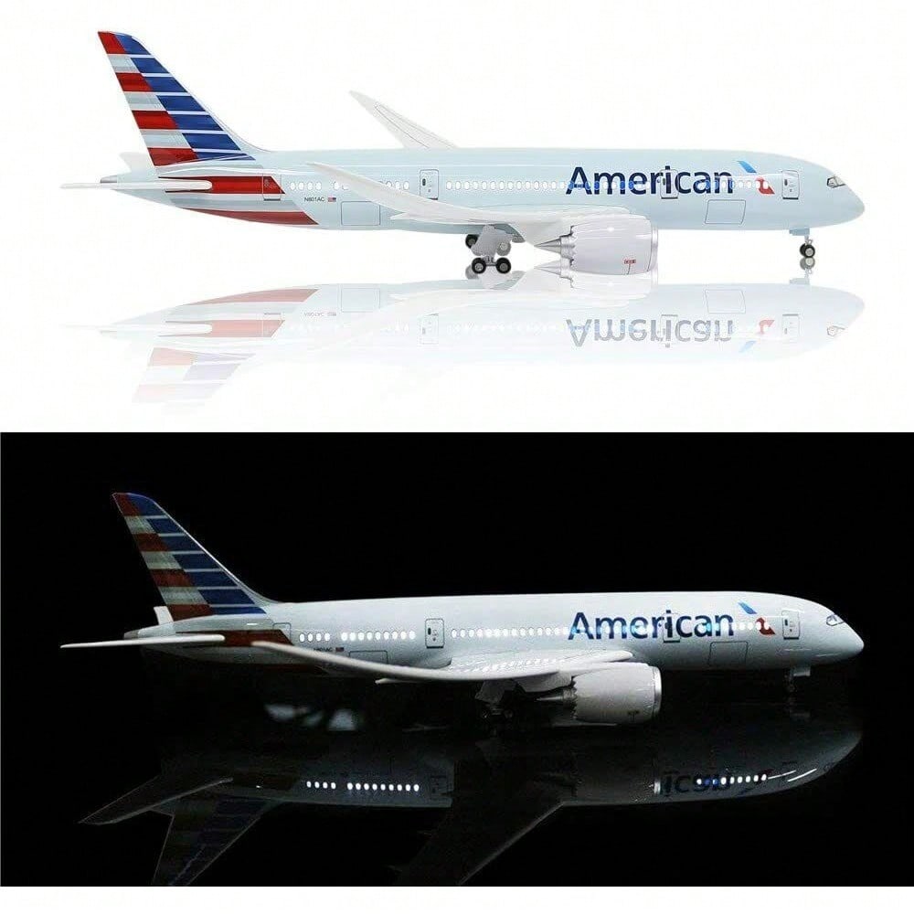 STONESKY 18" 1:130 Scale Model Jet Airplane American Boeing 787 Model Plane W/ LED Light