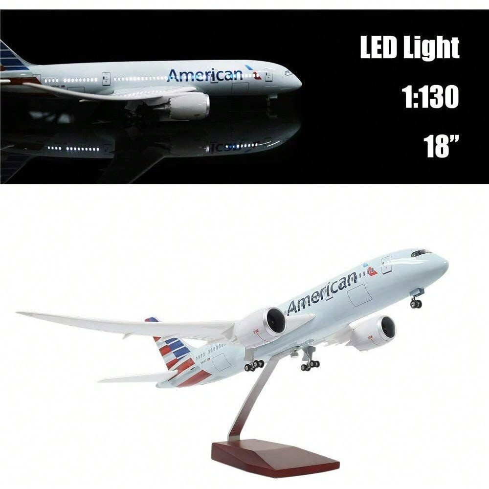 STONESKY 18" 1:130 Scale Model Jet Airplane American Boeing 787 Model Plane W/ LED Light