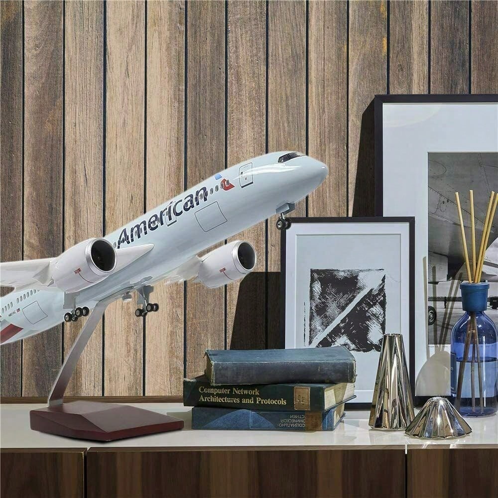 STONESKY 18" 1:130 Scale Model Jet Airplane American Boeing 787 Model Plane W/ LED Light