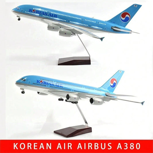 STONESKY 1:160 Korean Air Airbus A380 Resin Airplanes Model Ornament W/ LED Light Wheel