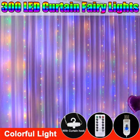 STONESKY 300 LED Curtain Fairy Lights USB String Light Xmas Wedding Party Decor w/ Remote