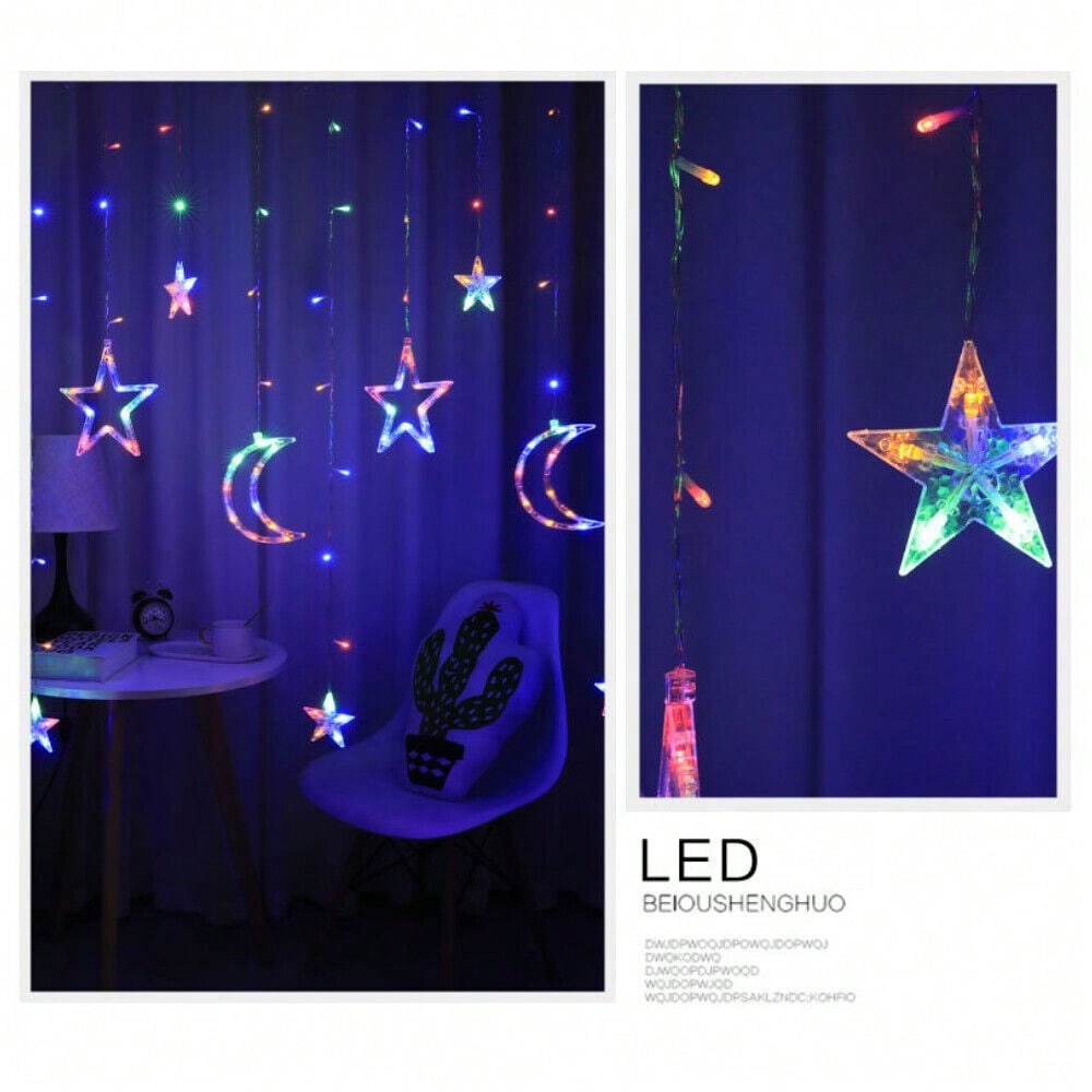 STONESKY Twinkling Star Moon LED Curtain Lights Ramadan Eid Mubarak Fairy String Lighting