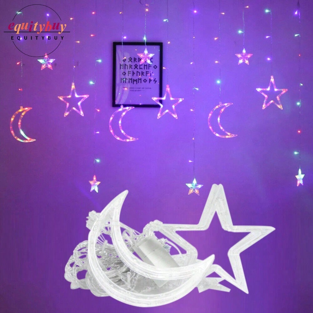 STONESKY Twinkling Star Moon LED Curtain Lights Ramadan Eid Mubarak Fairy String Lighting