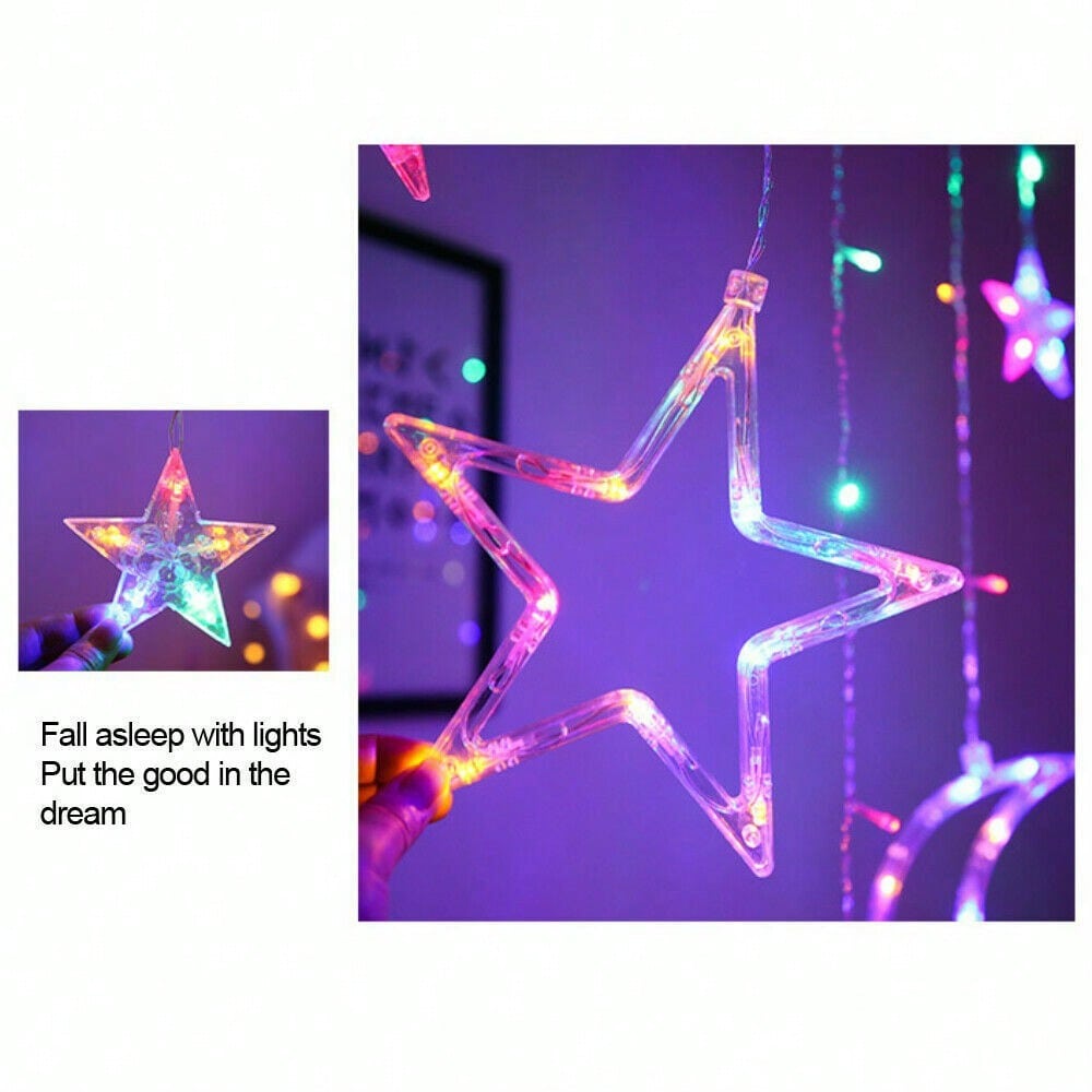 STONESKY Twinkling Star Moon LED Curtain Lights Ramadan Eid Mubarak Fairy String Lighting