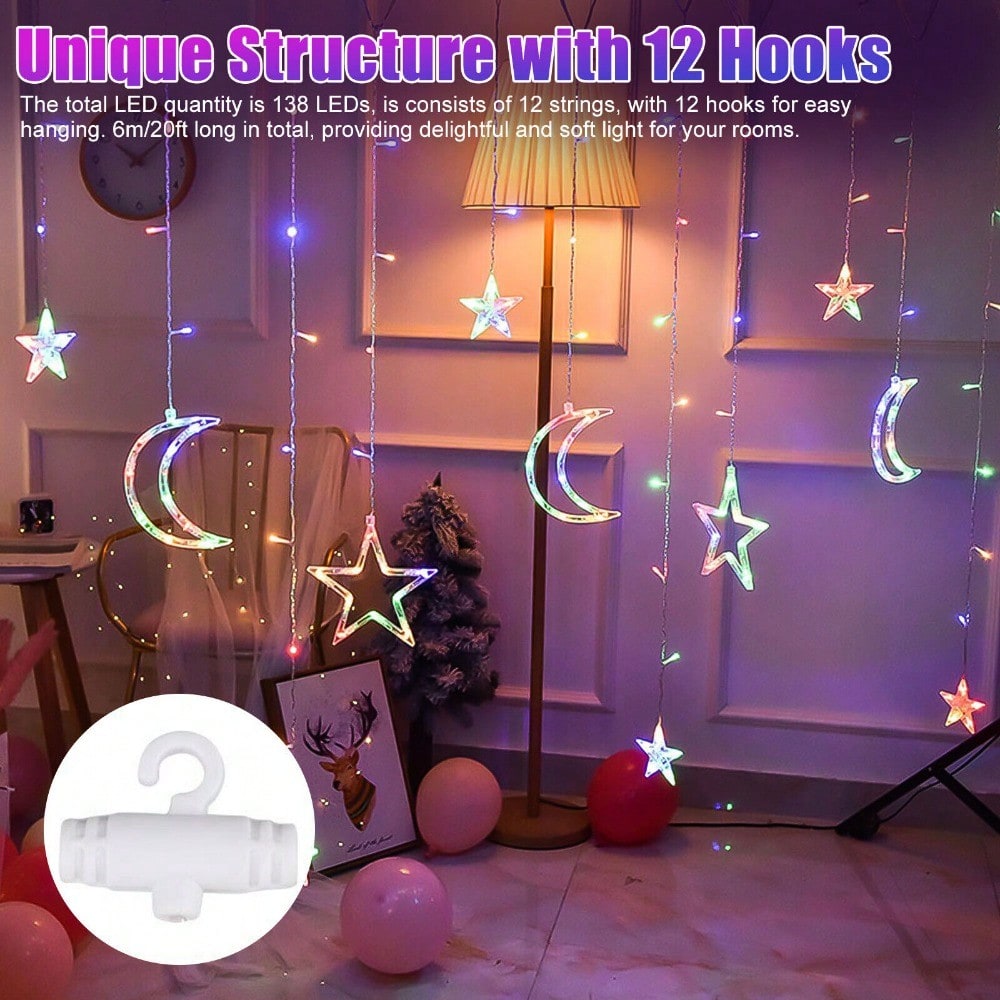 STONESKY Twinkling Star Moon LED Curtain Lights Ramadan Eid Mubarak Fairy String Lighting