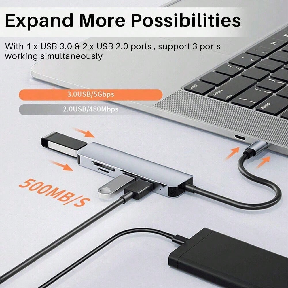 STONESKY 5 In 1 USB Hub C Docking Adapter With SD/TF Card Reader For PC Laptop