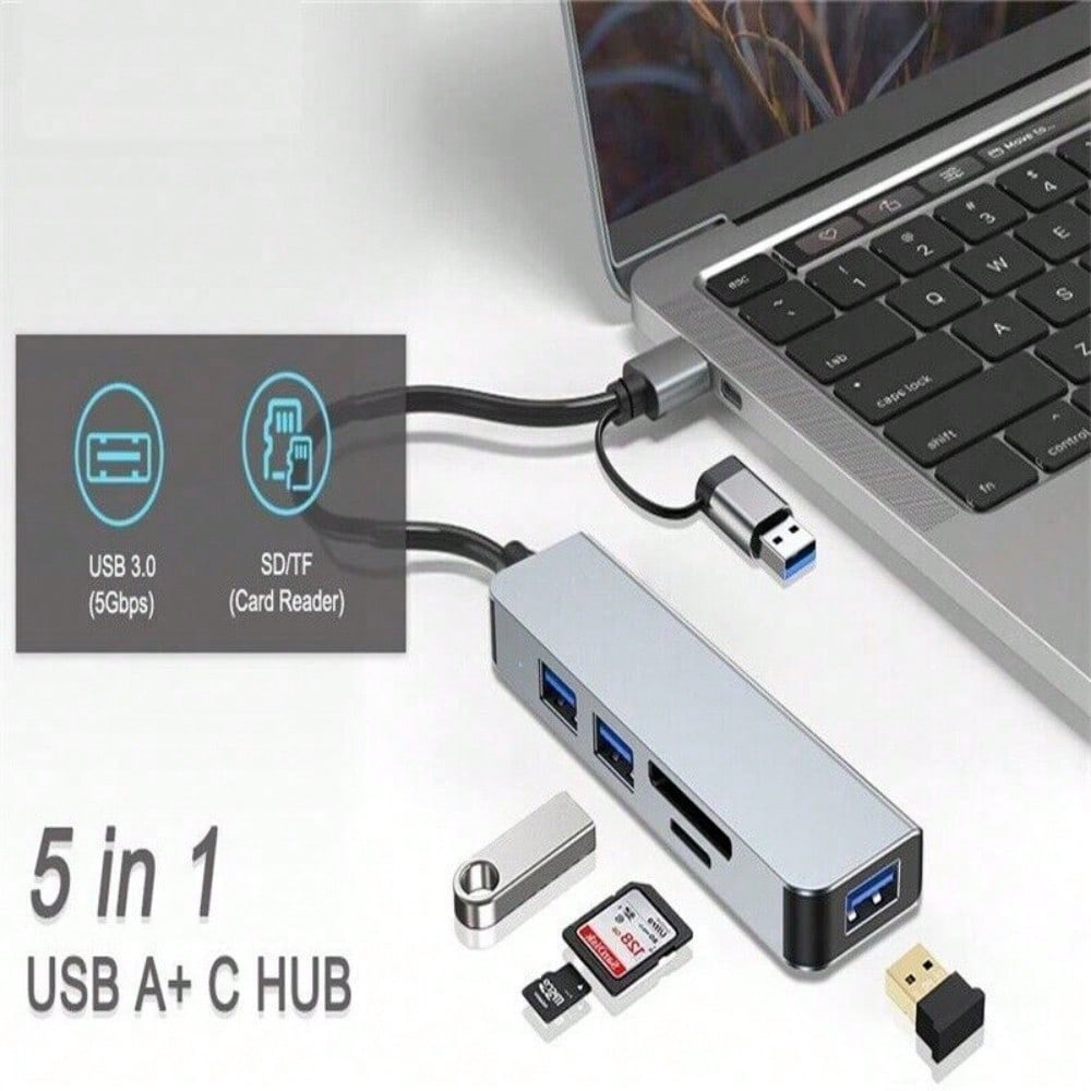 STONESKY 5 In 1 USB Hub C Docking Adapter With SD/TF Card Reader For PC Laptop