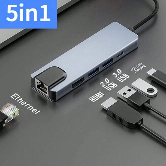 STONESKY 5 In 1 Multiport Type C To USB-C 4K HDMI Adapter USB 3.0 Cable HDMI