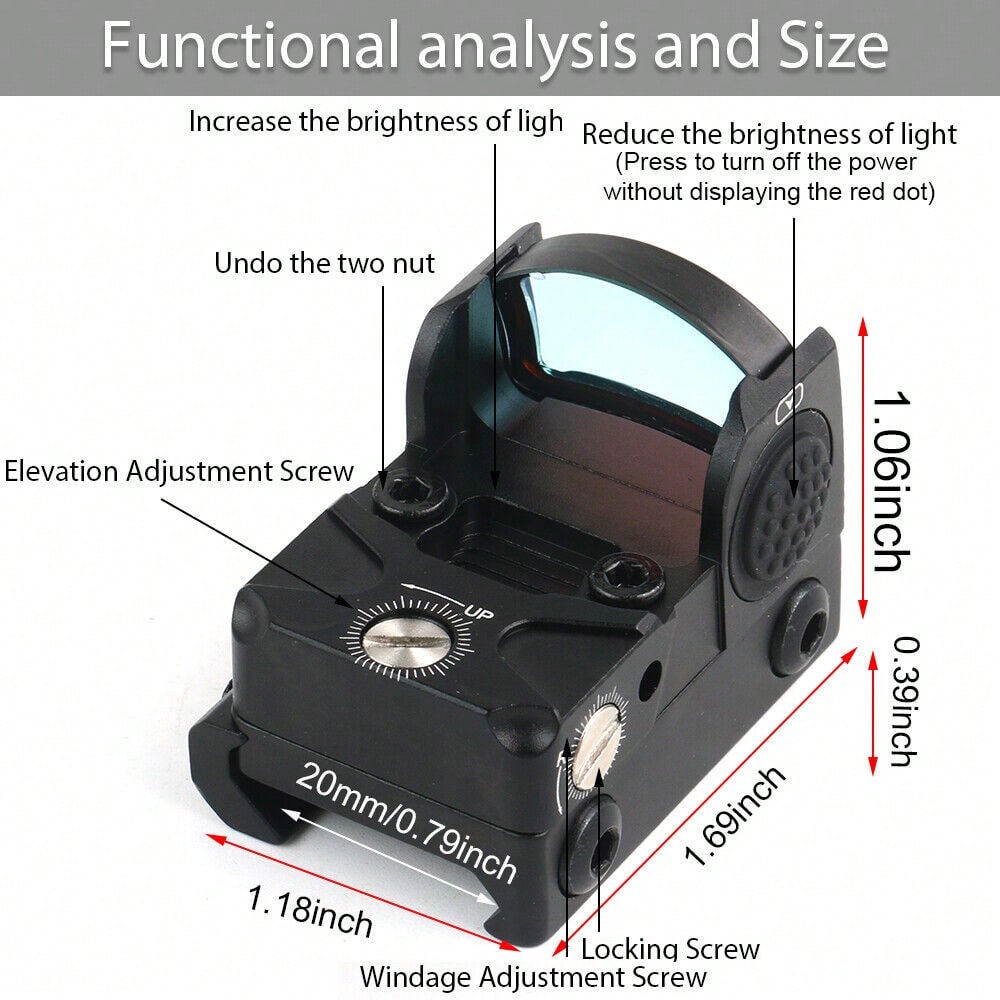 STONESKY 2 MOA Red Dot Optic Mini Reflex Sight Plate Mount 20/22mm Mount