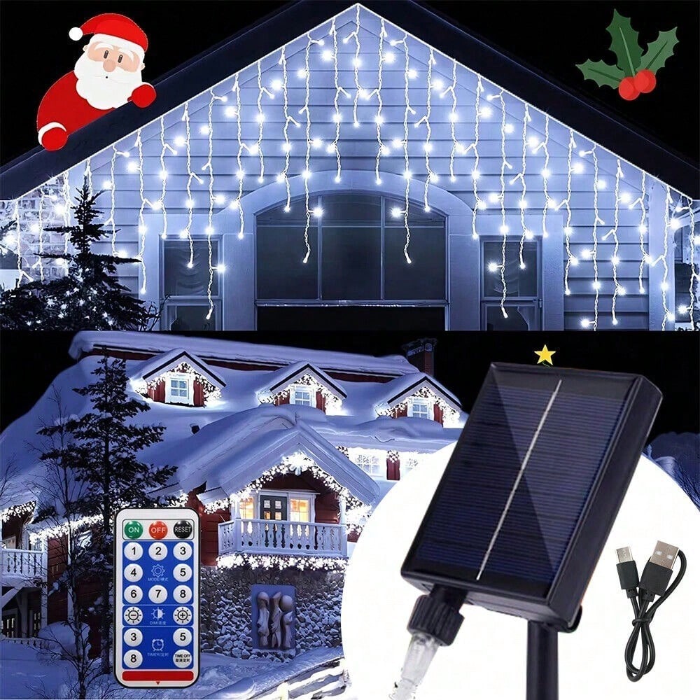 STONESKY Solar LED Christmas Fairy String Lights Outdoor Icicle Light Xmas Wedding Decor