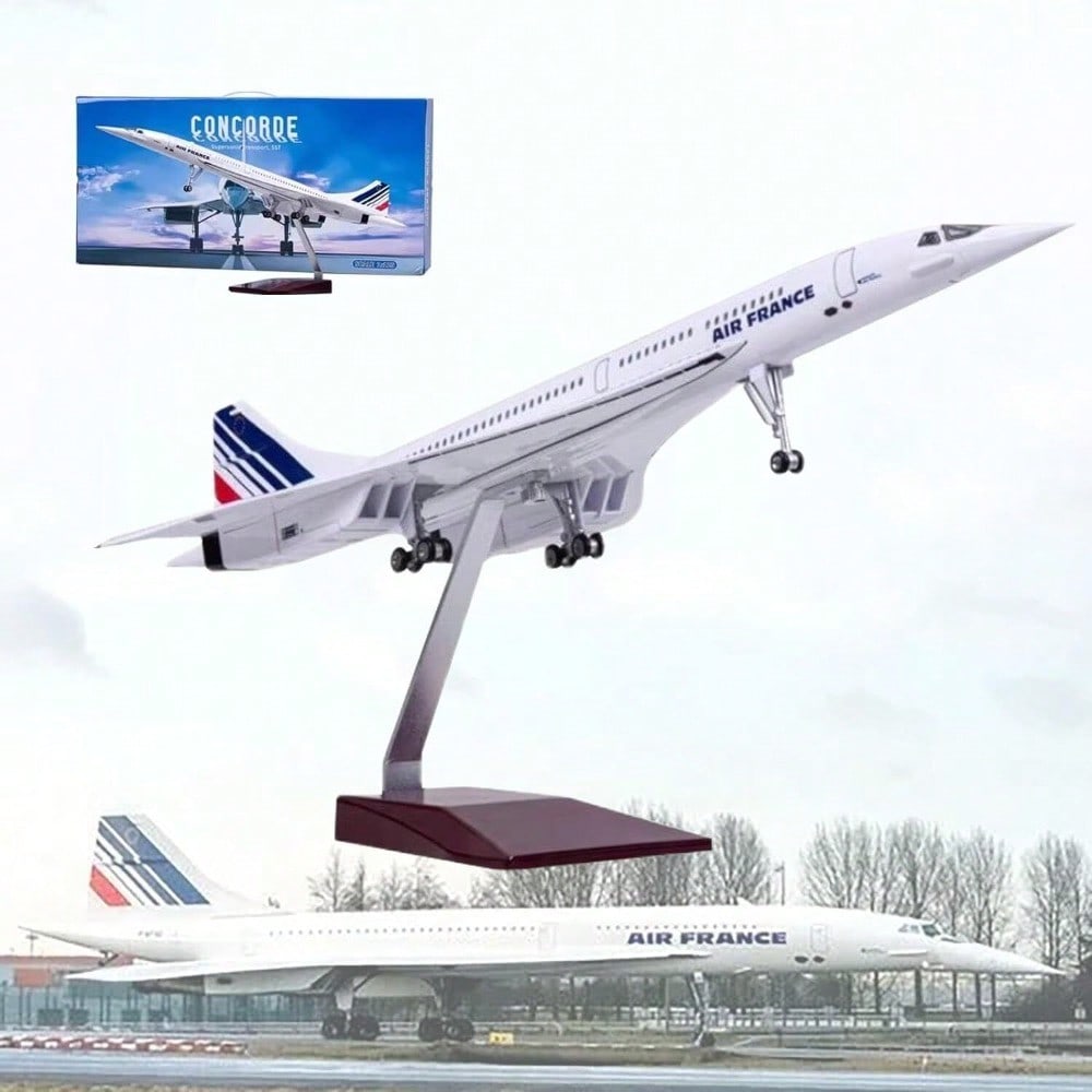 STONESKY 1/125 Air France Concorde Airplane Model With Lights Resin Plane For Collection