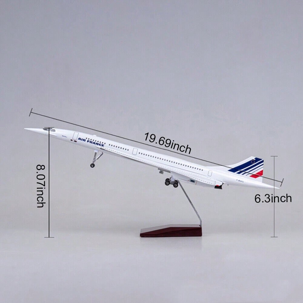 STONESKY 1/125 Air France Concorde Airplane Model With Lights Resin Plane For Collection