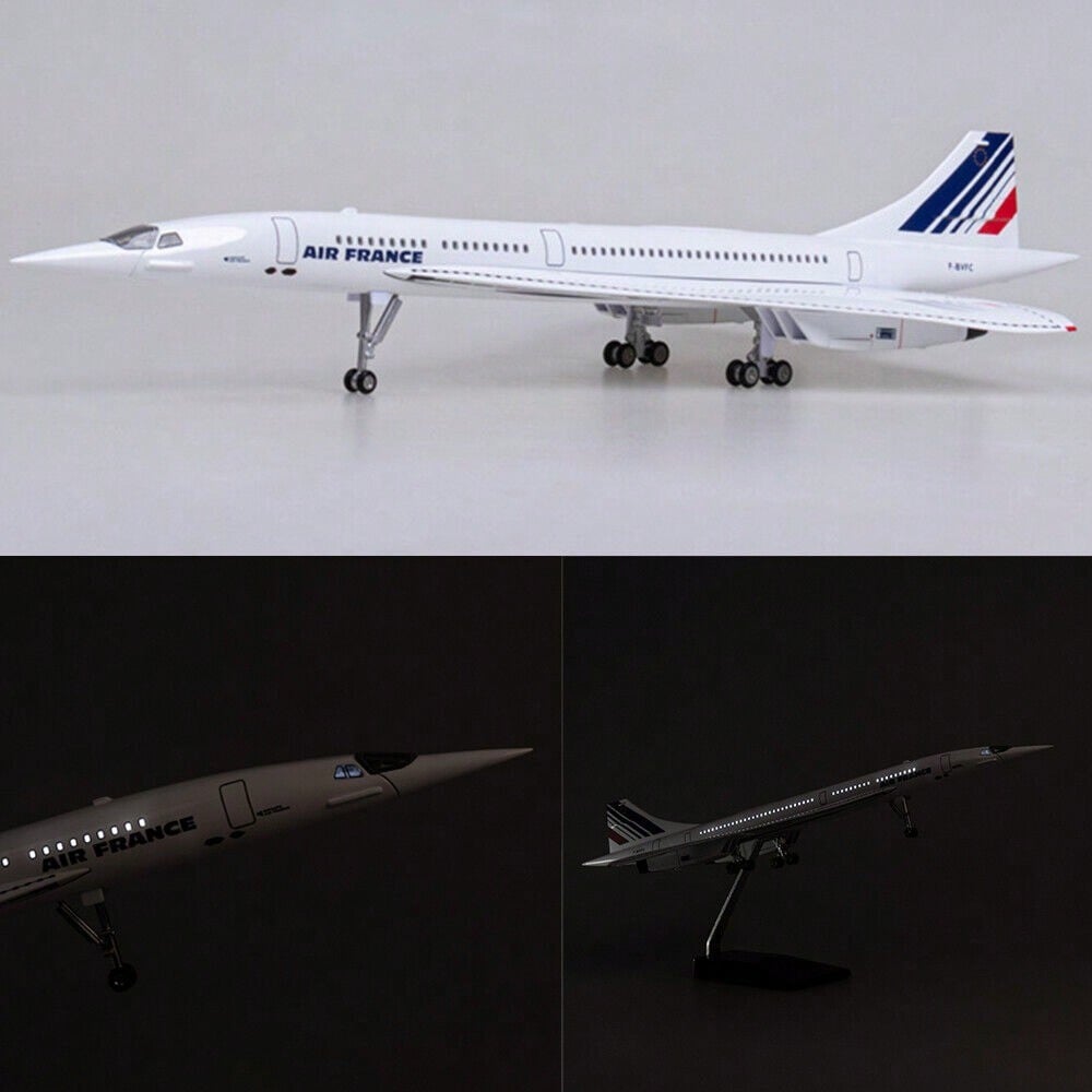 STONESKY 1/125 Air France Concorde Airplane Model With Lights Resin Plane For Collection