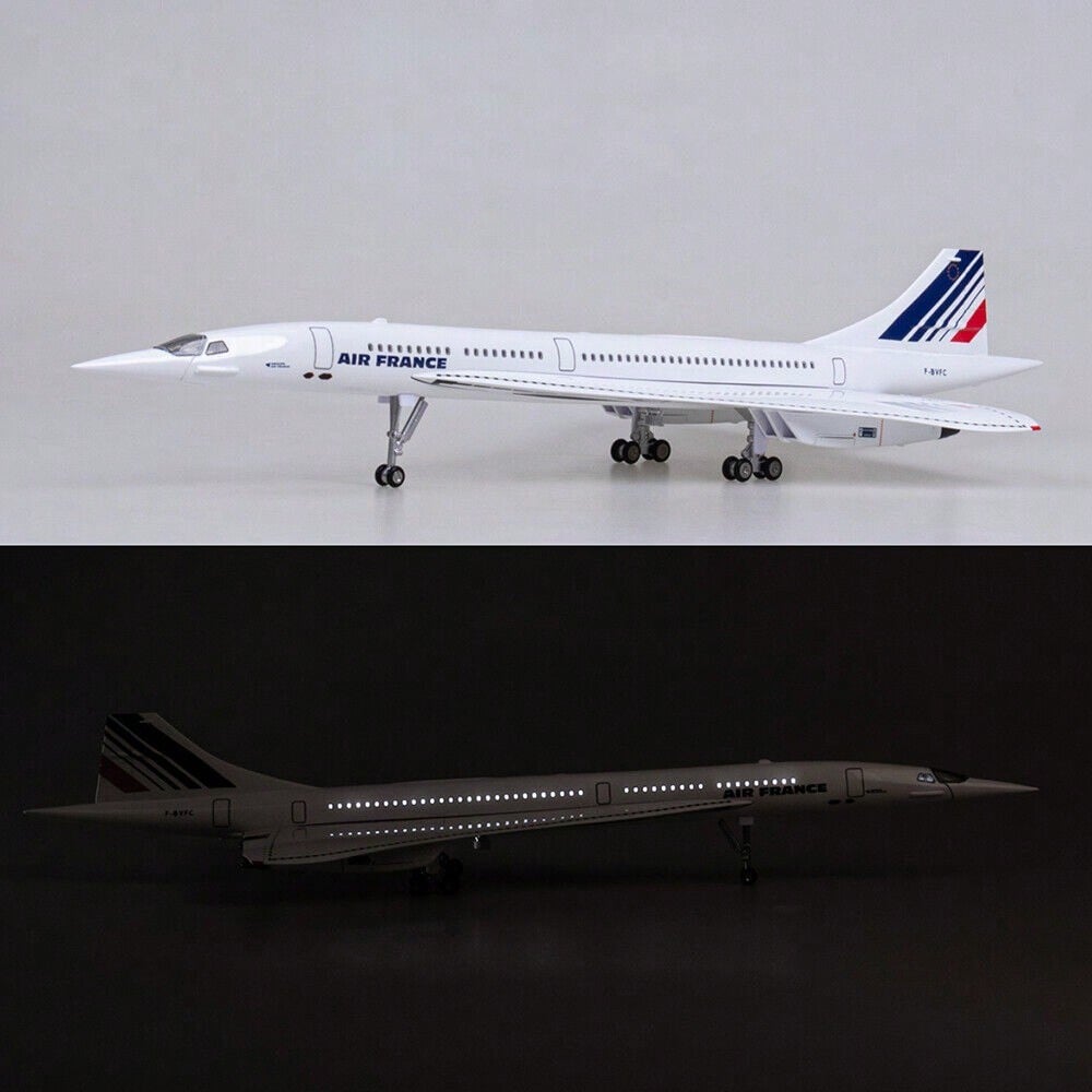 STONESKY 1/125 Air France Concorde Airplane Model With Lights Resin Plane For Collection