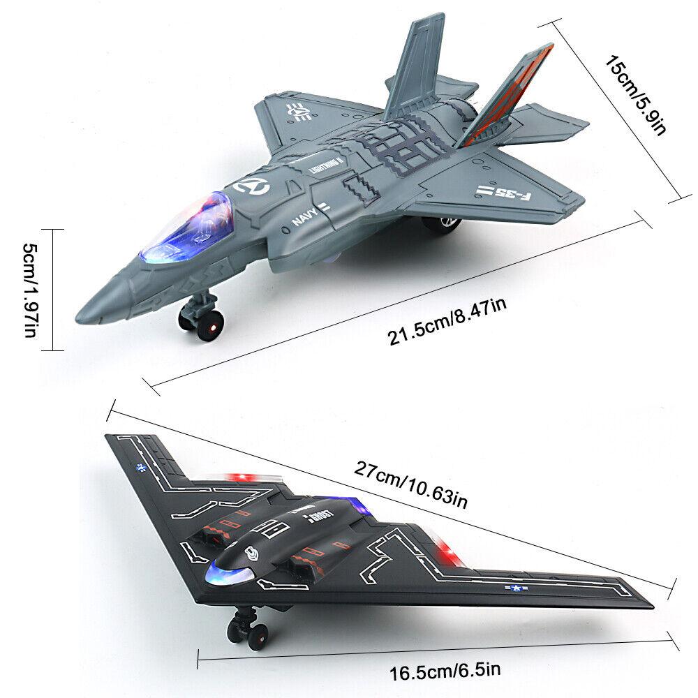 STONESKY 2Pack Diecast Airplane for Boys w/ Sound & Light Fighter Jet Plane Model F35+B2