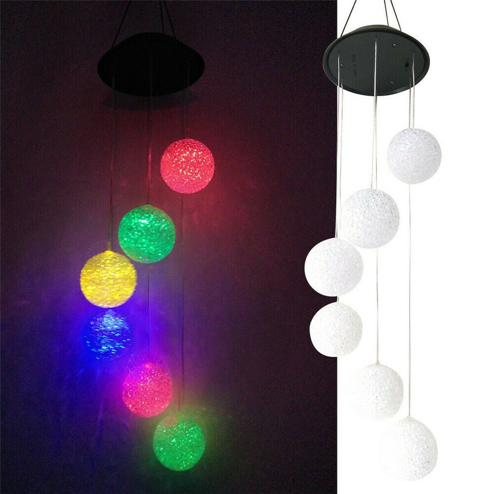 Solar Color Changing LED Ball Wind Chimes Home Garden Yard Decor Light Lamp