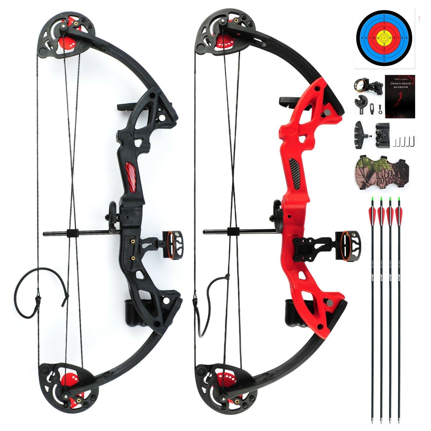 StoneSky 15-29lbs Compound Bow Kit W/4pcs Arrows Right Hand Target Practice Hunting Youth