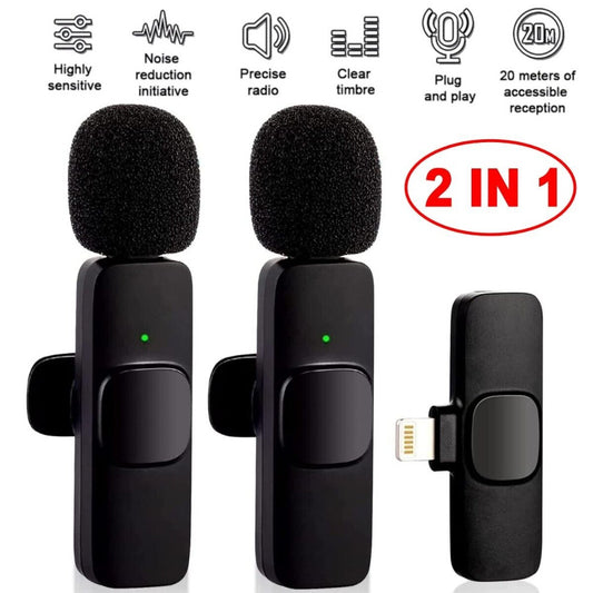 StoneSky 2 IN 1 Lavalier Wireless Microphone Audio Video Recording Mini Mic For iphone