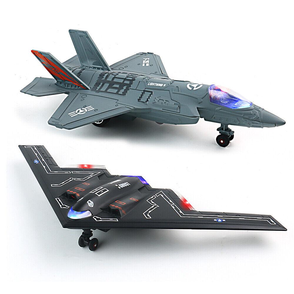 STONESKY 2Pack Diecast Airplane for Boys w/ Sound & Light Fighter Jet Plane Model F35+B2