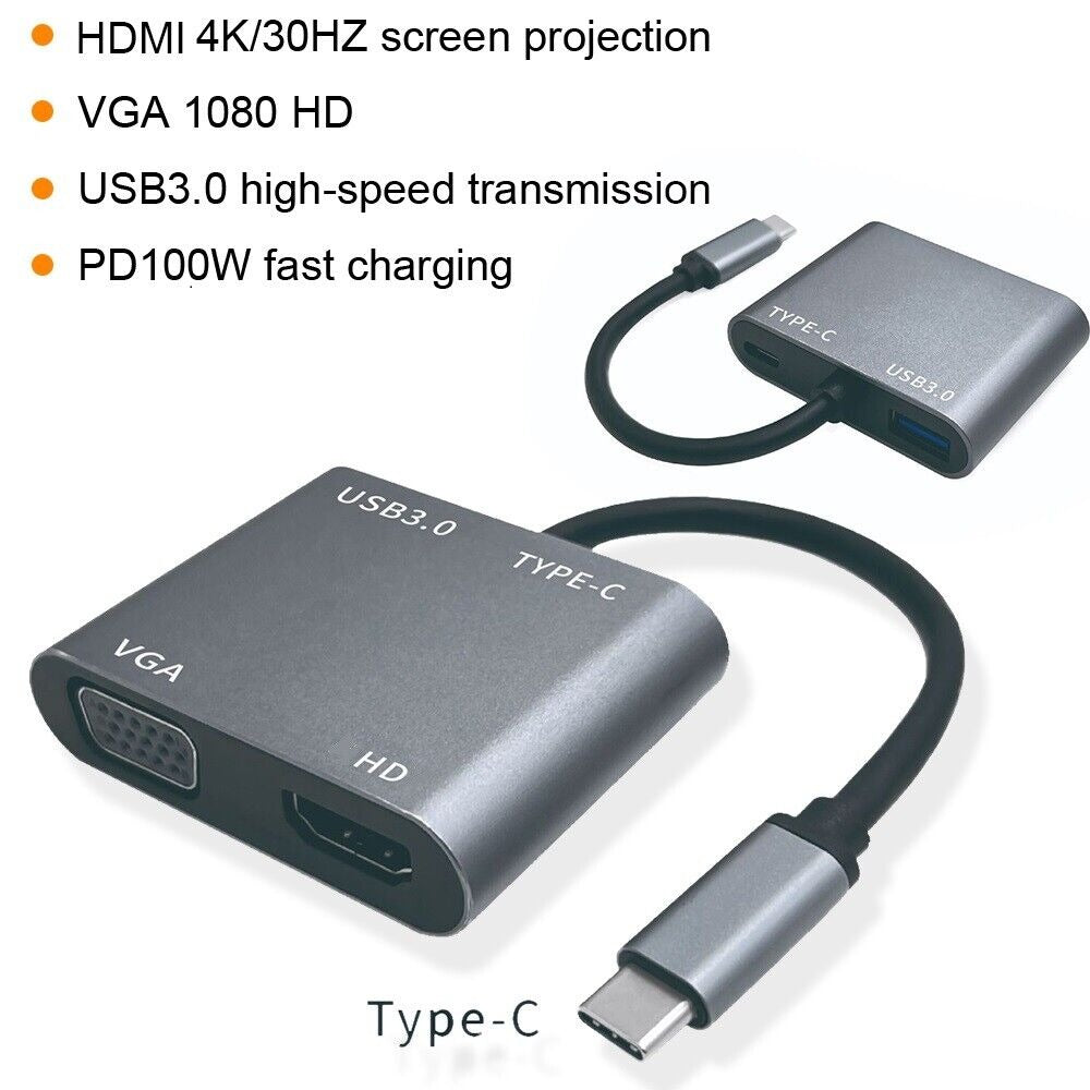 StoneSky USB 3.0 Type C USB C To VGA HDMI Multiport Adapter 4K UHD Converter Port MacBook