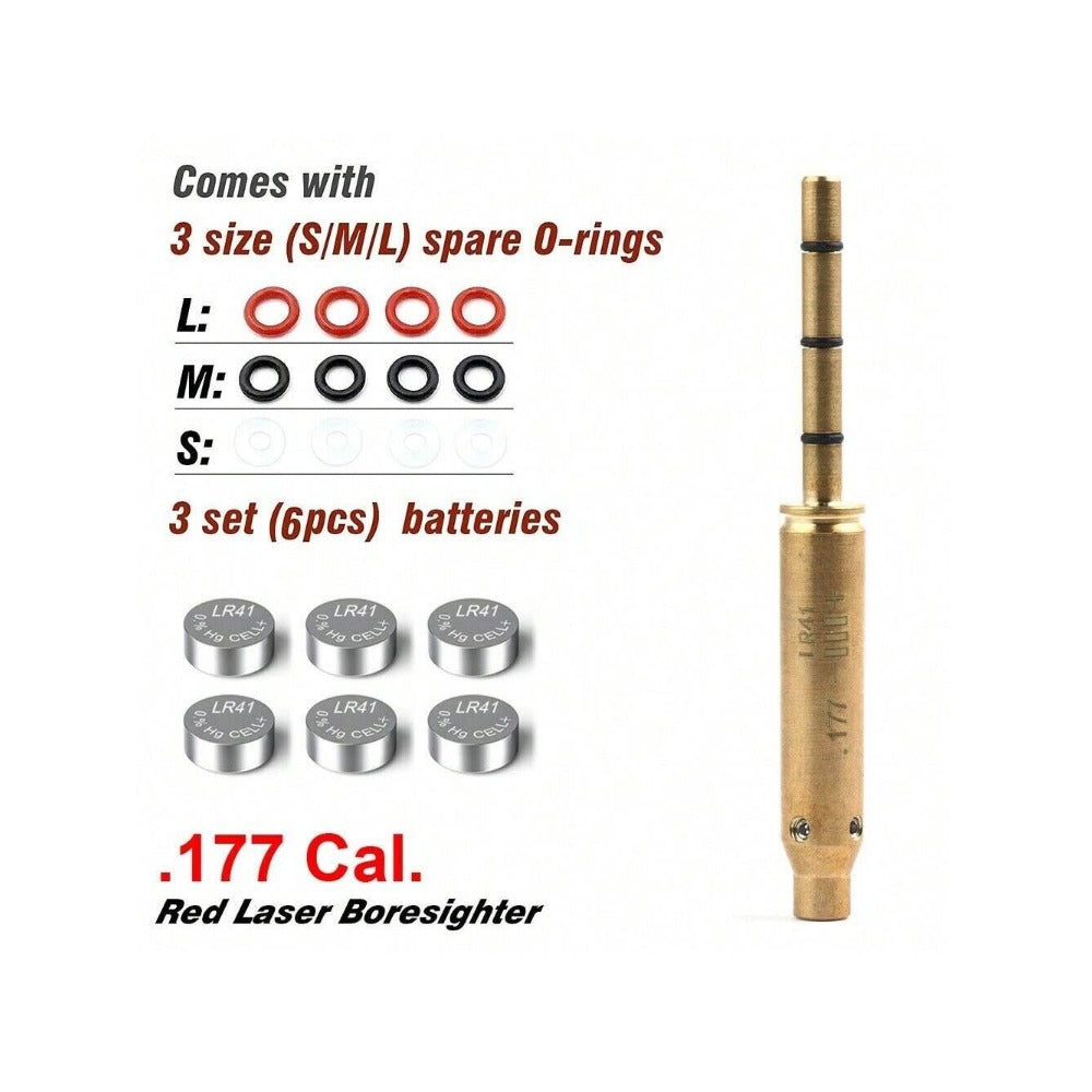 STONESKY .177cal Red Laser Bore Sight End Barrel Laser Bore Sight Boresighter 6 Batteries