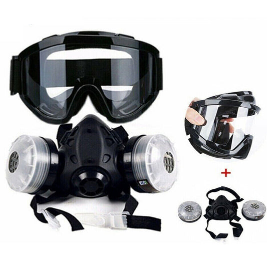 STONESKY Half Face Gas Mask Dual Filter Safety Chemical Cartridge Work Respirator Glasse